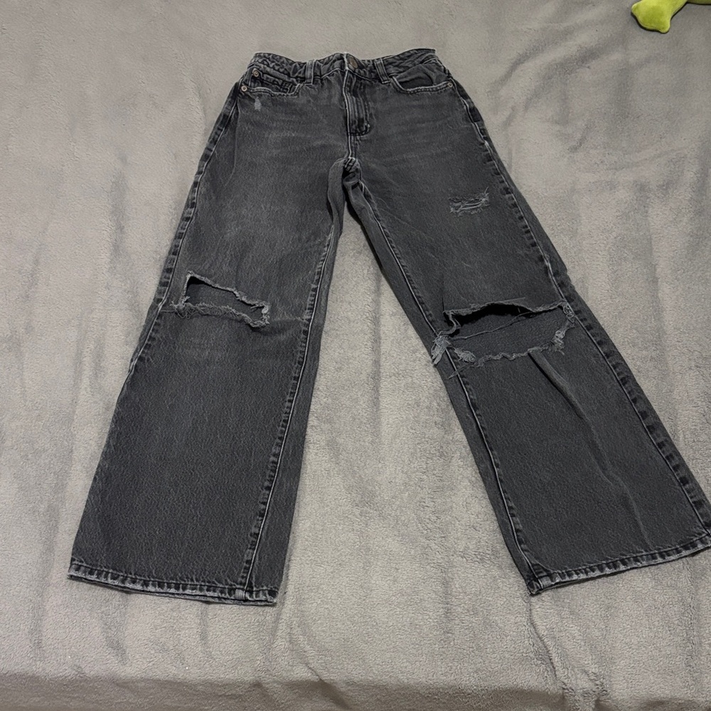 Garage Distressed Wide-Leg High Rise Jeans
